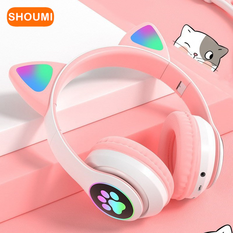 Cat Ear Bluetooth Headset Led - Migające słuchawki LED Cute Cat Ears