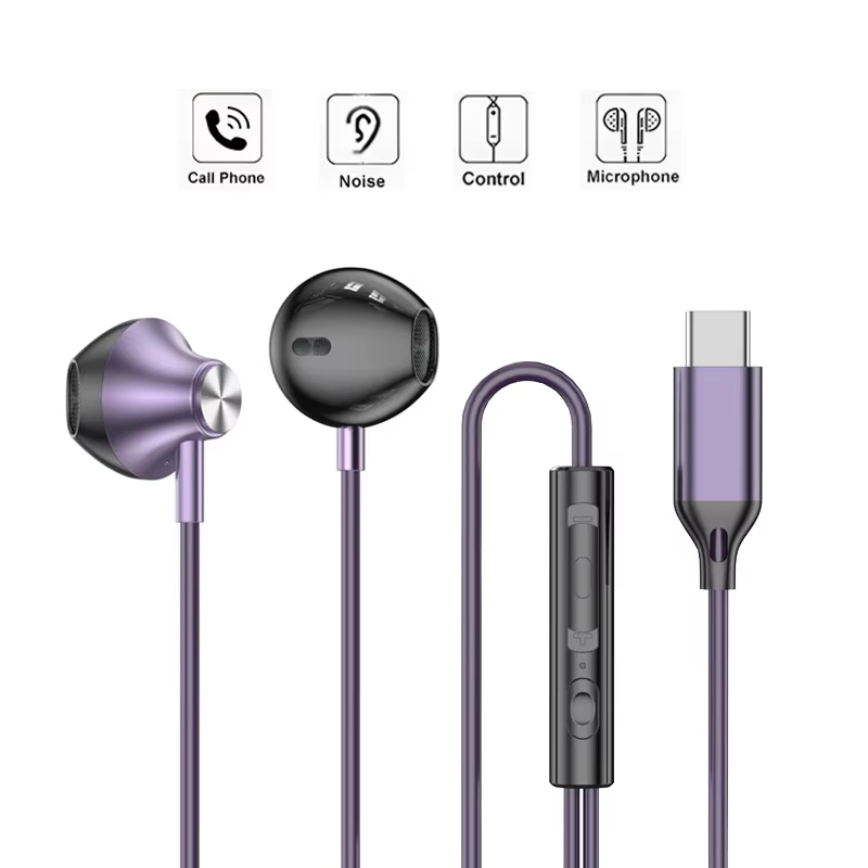 Type C Wired Earphones With Mic - Słuchawki douszne przewodowe HiFi z mikrofonem,